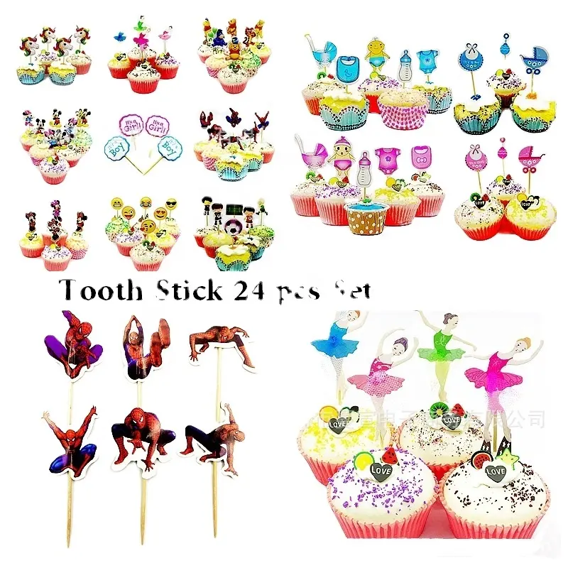 cake decorative Multiple cute cartoon anime 24 Toothpick party supplies Cake Topper