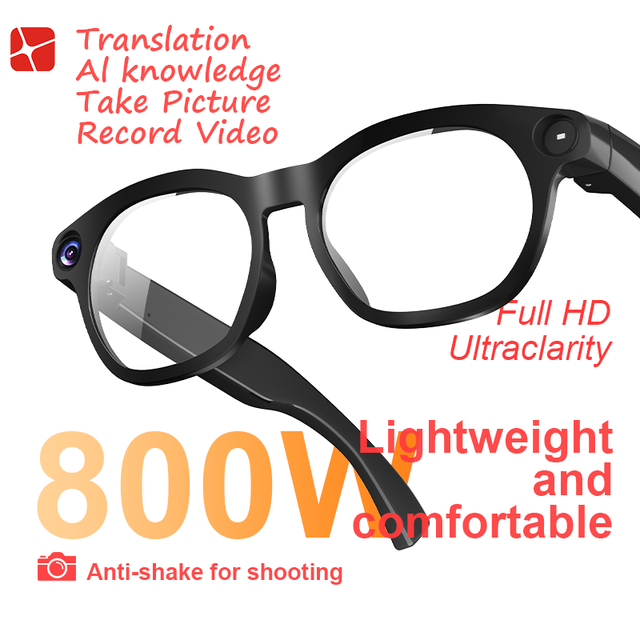 8MP Camera Smart Glasses AI Real-time Translation ChatGPT Video Recording Glasses for 1st Person POV Video Vlog
