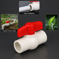 Válvulas de Bola de PVC para Suministro de Agua, Mango Rojo, Válvula de PVC Blanca/Gris, Válvula de Bola de Plástico, Material de Plomería para Riego