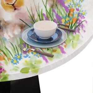 Elegant Vintage Easter Bunny <strong>Round</strong> <strong>Tablecloth</strong> with Elastic Edge Waterproof <strong>Wipeable</strong> Polyester Fabric for Home Decor - Product Image 5