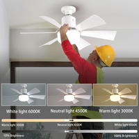 Ventilateur de plafond LED à moteur DC dimmable de 20,47 pouces avec 6 pales, 3 vitesses, base E27 pour salon et chambre à coucher