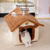 Coussin pour chat en velours épais, amovible et lavable, de style villa, en forme de maison, pour l'hiver, chaud et confortable