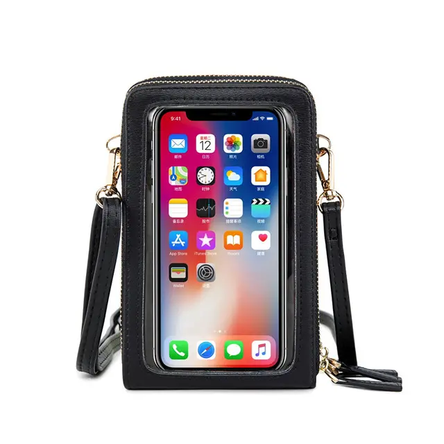 2022 Hot Solid Color Small Mini Fashion Smartphone Wallet Leather Shoulder Strap Handbag Women Bag Touch Screen Cellphone Purse