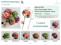 Hortensias vintage réalistes brodés de haute qualité en tissu pixel, aux tons automnaux, doux et veloutés, pour la décoration de mariage et de la maison