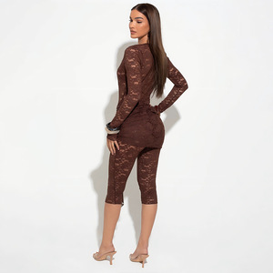 Combinaison sexy en dentelle transparente pour femme, coupe ajustée, manches longues, col en V profond, combinaison de soirée, épaisseur moyenne, micro-élasticité, polyester - Product Image 4