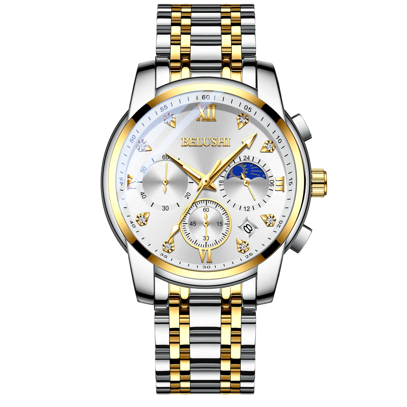 Relógio de quartzo simples masculino, pulseira de aço inoxidável redonda analógica 20mm 11mm, para homens RJ-QB573