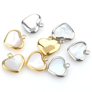 จี้รูปหัวใจสแตนเลสสตีลฝังมุกสำหรับทำสร้อยคอสีทองและสีเงิน H1318 - Product Image 1
