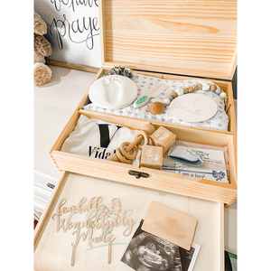 Caja organizadora de memoria de primer año para bebé, de madera de pino Natural, personalizada, artesanal, grande - Product Image 3