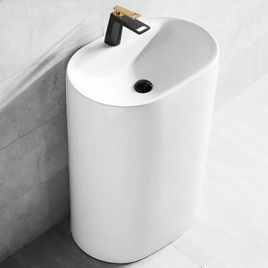 Ceramic Pedestal <b>Basin</b> <b>Round</b> Floor Standing Single Hole Faucet Mount Glossy Finish Bathroom Sink - Product Image 3