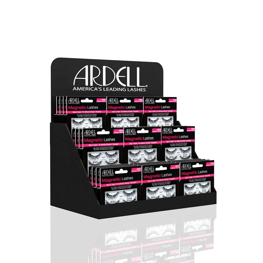 Aangepaste Kartonnen Gegolfd Make-Up Voor Teller Lash Aanrecht Tier Cosmetische Product Lipstick Wimper Display Stand