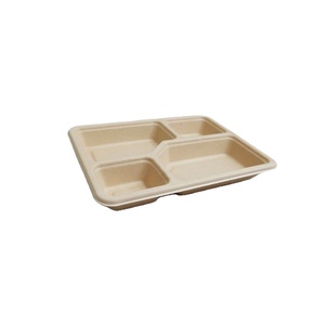 Boîte à lunch à 4 compartiments en pulpe de bambou 100% biodégradable, résistante aux fuites, compatible micro-ondes, récipient alimentaire jetable - Product Image 1