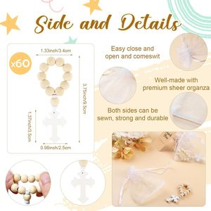 KOMI Ensemble de perles de baptême en bois avec pochette en maille blanche pour les perles de chapelet cadeau de <span class=keywords><strong>communion</strong></span> - Product Image 3