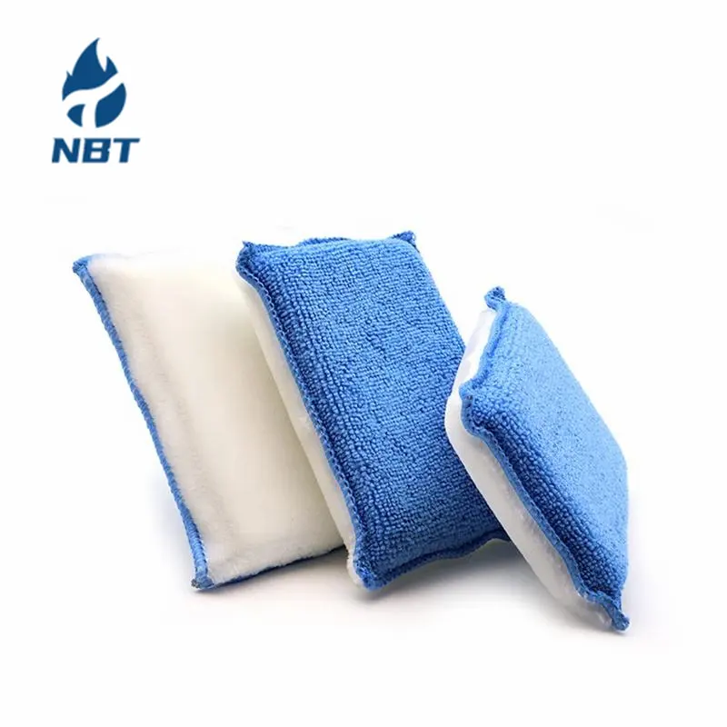 NBT إسفنجة تنظيف داخلية مخصصة للسيارة على الجانبين وسادة ميكروفايبر نايلون زرقاء لتنظيف السيارة