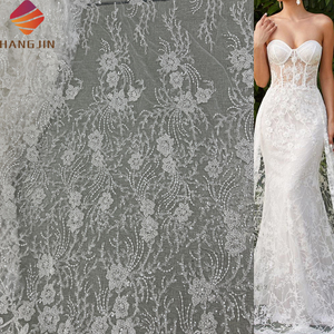 ナイジェリア白レース生地ビーズスパンコール3D花柄刺繍フレンチチュールレース高品質アフリカブライダルウェディングドレス生地 - Product Image 1