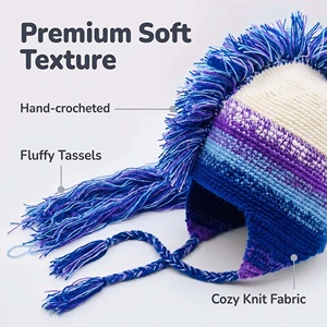 Chapeau Viking brodé à la main, couleur dégradée, bonnet d'hiver tricoté, pompons moelleux, chaud, respirant, 100% acrylique, chapeau décontracté - Product Image 4