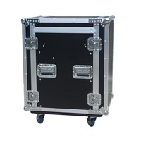 Flight case professionnel en aluminium sur mesure, antichoc, à trois portes, avec deux bureaux latéraux et support pour table de mixage
