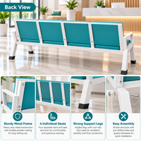 Banc d'attente moderne pour hôpital, 4 places, chaises rembourrées bleues, structure en métal blanc avec accoudoirs pour clinique, réception médicale
