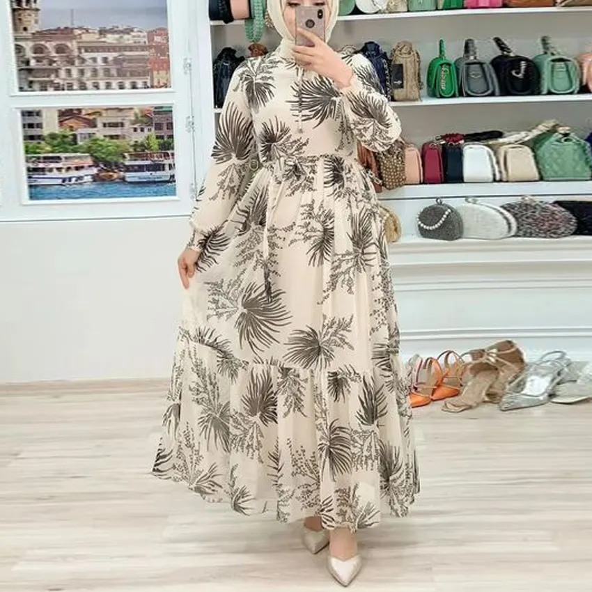 Robe de chambre en mousseline de soie OEM Derniers modèles Robe longue marocaine à imprimé musulman pour femmes de vêtements islamiques