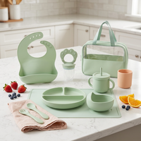 Ensemble d'alimentation pour bébé à motif animal en silicone de qualité alimentaire et sac à couches pour 0-12 mois