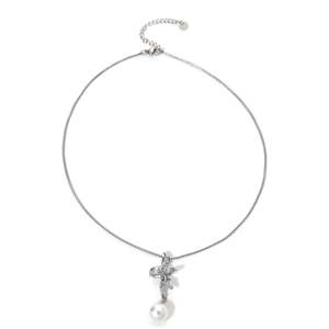 Fine Pendant Necklace 316L Stainless Steel PVD Gold Plating Sustainable Resistant Pearl Flower Charm - Product Image 1