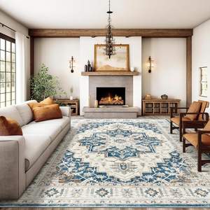 Tapis rectangulaire antidérapant Wan Xinlong Bohemian Medallion pour salon et chambre, en velours cristal imprimé, facile à nettoyer - Product Image 5