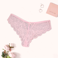 Lingerie féminine, string sexy en dentelle rose, sous-vêtements ajourés, nœud sexy, culottes féminines sans trace
