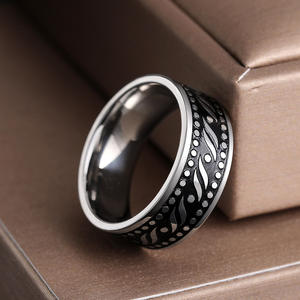 <b>Tungsten</b> Men's <b>Ring</b> <b>Black</b> Rhodium Plated Vintage Plant Pattern Everyday Wear Fine Jewelry DJ085 - Product Image 3