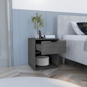 Nightstand End Table 19.7 H Light Gray with <b>Open</b> Shelf <b>Storage</b> Drawer Bedroom Furniture - Product Image 3
