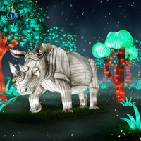Große Realistische Weiße Nashörner-Tierfigur als Festival-Laterne - LED-Beleuchtete Zoo-Garten-Skulptur für Freizeitparks