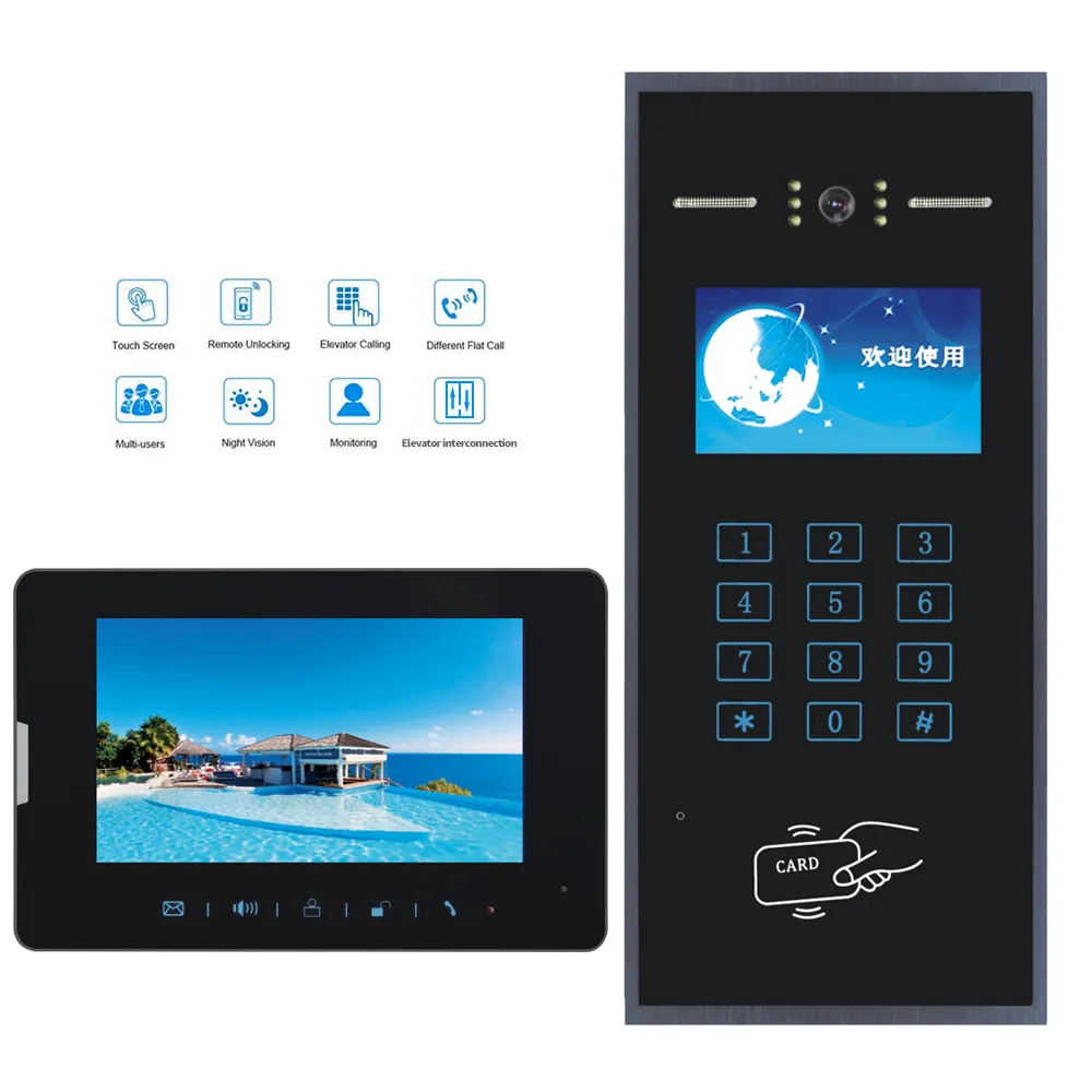 Aitdda tela de toque de 7 polegadas, multi apartamento, vídeo telefone da porta, sistema de interfone de áudio e vídeo para apartamentos