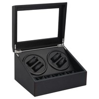 Remontoir de montre automatique à 4 emplacements avec boîte de rangement à 6 emplacements en fibre de carbone et cuir PU, couvercle en verre, pour montres mécaniques