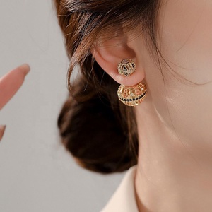 Pendientes de Botón de Mujer, Diseño Geométrico con Bolas Huecas, Estilo Vintage, Color Oro Cobre, con Circonitas, Exagerados, Novedad 2025 - Product Image 2