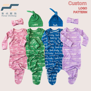 FOCUS Custom Personalized Baby Knot Gown and Hat Headband for Girls Boys Personalized Name Gown <strong>Newborn</strong> <strong>Hospital</strong> <strong>Outfit</strong> - Product Image 1