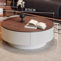 Ensemble de tables basses modernes 2 pièces imbriquées avec plateau en noyer, tiroir de rangement cannelé et table d'appoint en verre noir pour table basse
