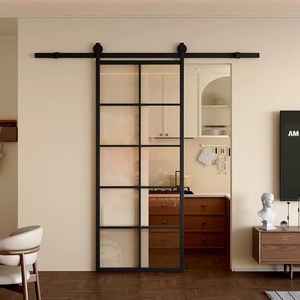Puerta <span class=keywords><strong>Corredera</strong></span> de Granero de Vidrio Acanalado con Rejilla Arqueada Estilo Vintage Francés, Marco de Metal Negro, Puerta Interior para Cocina o Baño - Product Image 5