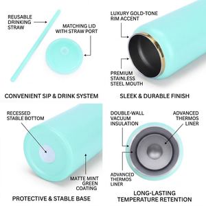 Gobelet isotherme en acier inoxydable 304 à <span class=keywords><strong>double</strong></span> paroi de 16 oz avec accent doré, motif dessin animé, pour canettes de soda, avec paille, idéal pour les fêtes - Vente en gros - Product Image 4