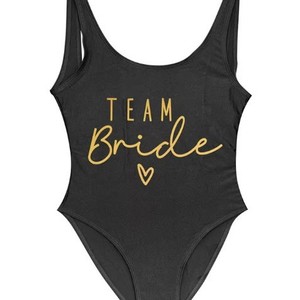 ชุดว่ายน้ำวันพีซ Team Bride สีดำ ไซส์พลัสสำหรับผู้หญิง ชุดว่ายน้ำชายหาดพิมพ์ลาย ผ้าสแปนเด็กซ์ บิกินี่ - Product Image 3