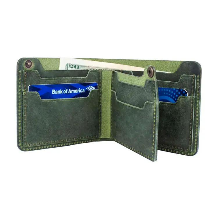 New Design RFID Blocking Green Slim Bifold Genuine Leather Wallet Designer Minimalist Wallets Men billetera hombre