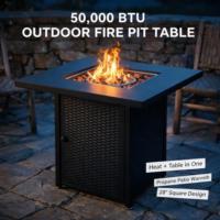 Table de foyer au propane carrée de 28 pouces en acier thermolaqué 50000 BTU / Certifiée CE pour terrasse et jardin extérieur