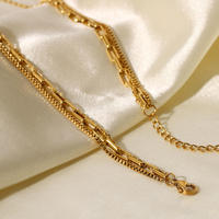 Collar de Cadena de Tres Capas Novirassine de Acero Inoxidable Chapado en Oro, Joyería Minimalista de Alta Calidad a Prueba de Agua para Mujer