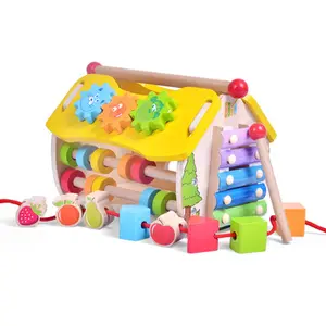 Kinderen Fruit Vorm Bijpassende Multi-Functionele Intelligentie Huis 1-2-3 Jaar Oude Baby Puzzel Percussie kralen Houten Speelgoed