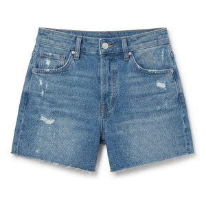 XUCHANG OEM, fabricant de shorts en jean vintage déchirés de haute qualité avec logo personnalisé, 100% coton, <span class=keywords><strong>denim</strong></span> délavé, shorts en jean pour femmes - Product Image 1
