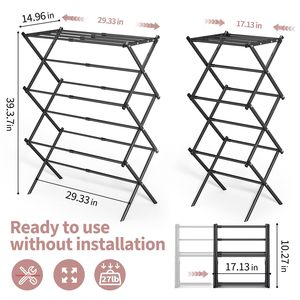 Tendedero Plegable en Forma de X de 3 Niveles, Portátil, para Uso en Interiores y Exteriores, en Balcón, Color Negro - Product Image 4