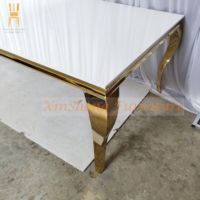Table de salle à manger de mariage en acier inoxydable doré de style Dubaï avec plateau en MDF