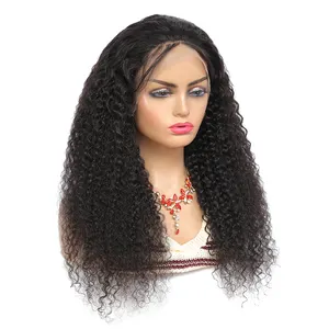 Peluca de encaje Frontal de 13x4 de 150% de densidad, cabello rizado Afro mongol virgen, precio de fábrica al por mayor, 180%