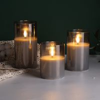 Bougie LED en verre à rayures grises sans flamme, décorative de luxe, à piles, effet flamme vacillante, pour anniversaire et mariage, de Matti