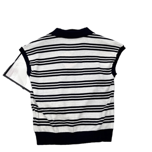 Camiseta sin mangas de punto a rayas estilo retro para mujer, con cuello y botones, informal - Product Image 2