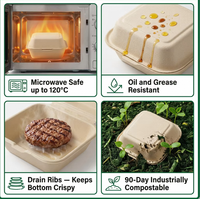 Boîte à lunch jetable de 6 pouces en pulpe de canne à sucre de couleur naturelle, biodégradable, compatible micro-ondes, non blanchie, avec couvercle, pour gâteaux de riz et hamburgers à emporter
