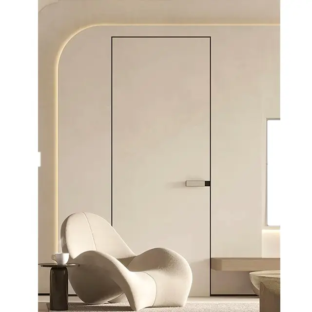 Görünmez kapı tasarımı ahşap gizli duvar kapı alüminyum çerçeve modern iç yatak odası düz çerçevesiz kapı