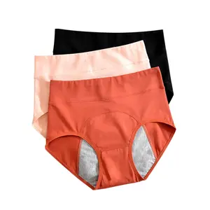 Bragas fisiológicas de algodón peinado de cintura alta, pantalones de seguridad a prueba de fugas para el período menstrual, talla grande